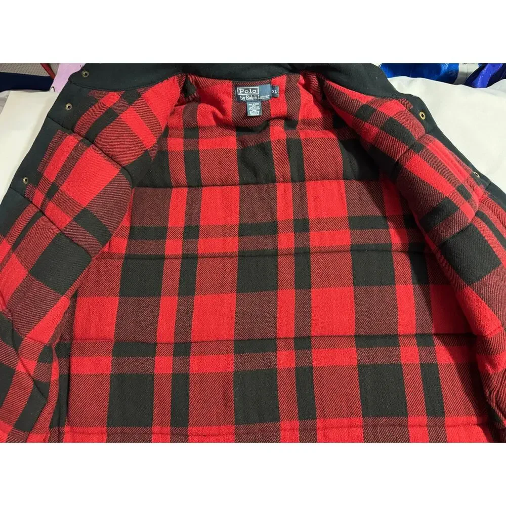 Vintage 90s Polo Ralph Lauren Flannel Lined Puffer Vest XL Quilt Buffalo Plaid
